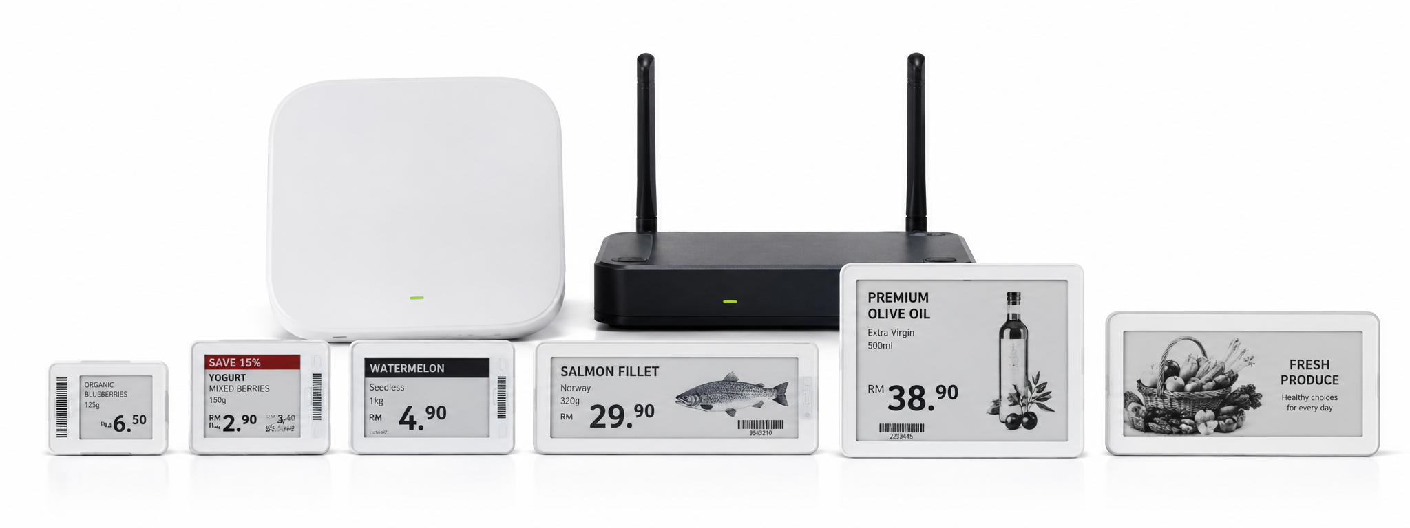 Range of electronic shelf labels in different sizes and formats