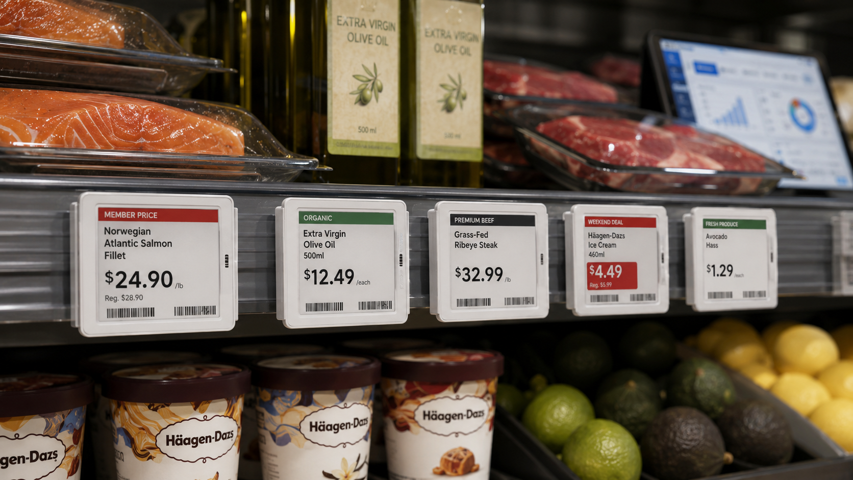 Photorealistic baked goods markdown with ESL label